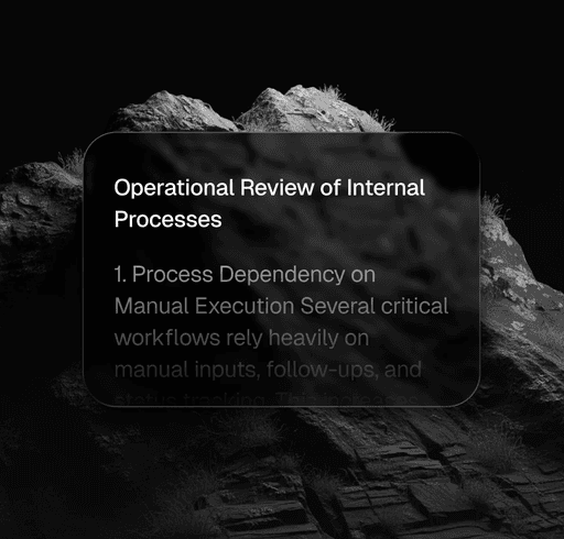 Operational workflow review interface over a black and white mountain scene.